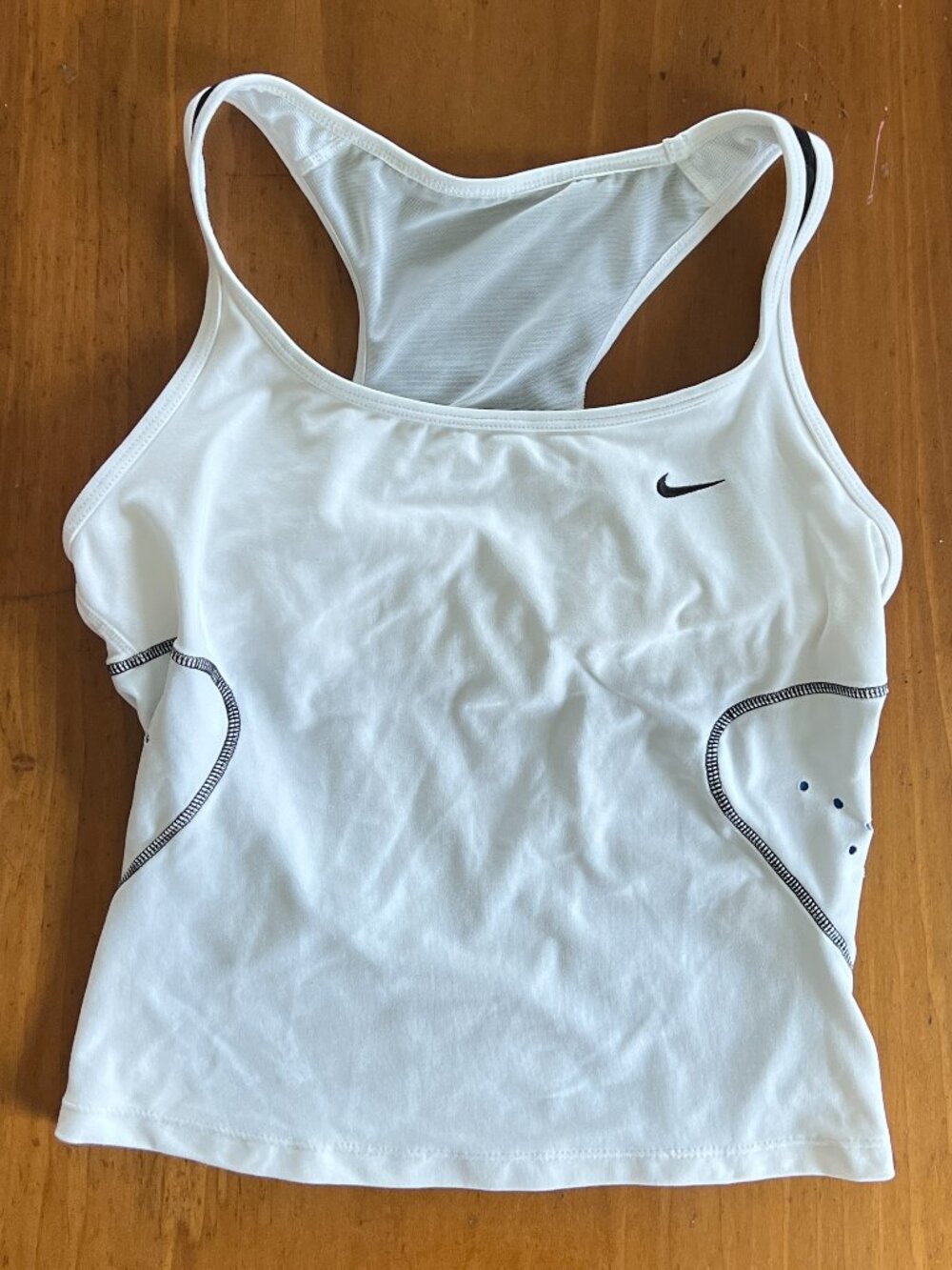 Nike White Black Blue Racerback Built-In Bra Athletic Tank Top